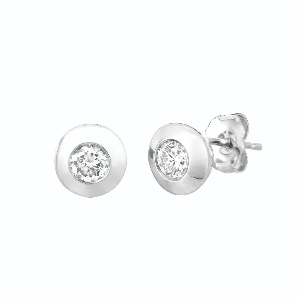 05 Ct Natural Diamond Bezel Stud 14k White Gold